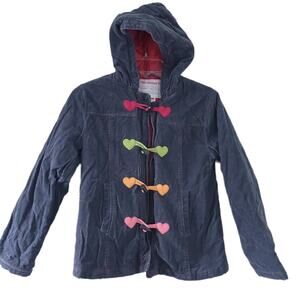 Gymboree Corduroy Coat Jacket Large 10-12 Gray Heart Toggle Buttons Hooded